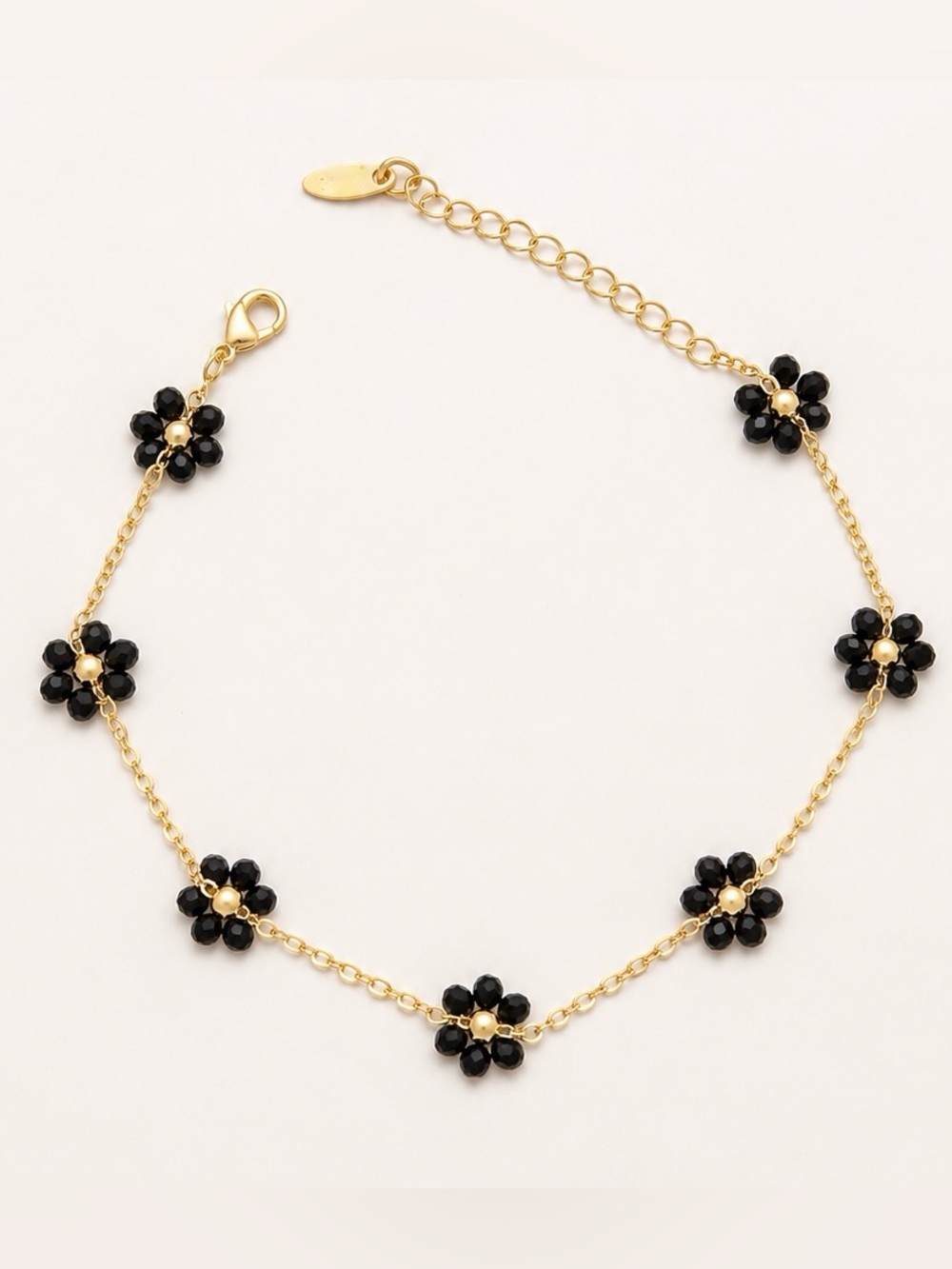 3/$40! Black Crystal Flower 14k Gold Plated Anklet Water Resistant Summer
